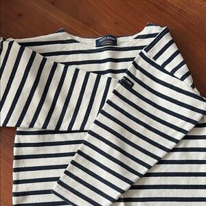 Saint James Kids Long Sleeve Navy and White Striped Tee heavy cotton